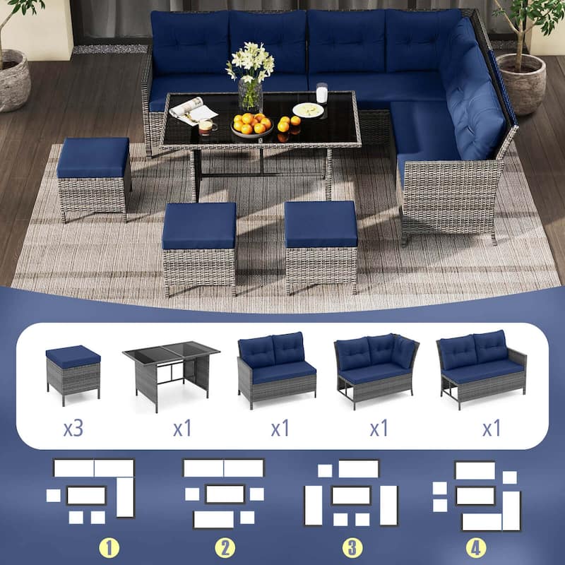 Costway 7 PCS Patio Dining Furniture Set PE Rattan Sectional Sofa Set - See Details