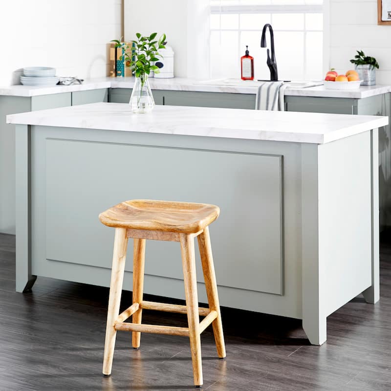 Wood Counter Stool with Footrest - Brown - Roche River Decor