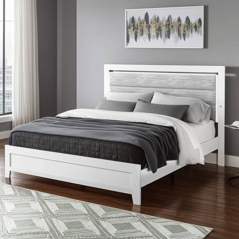 HomeRoots White And Gray Wood And Upholstery Lighted Twin Bed Frame - Twin - White/Gray