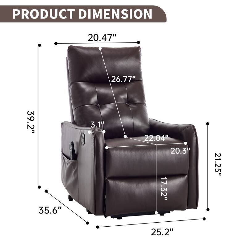 PU Leather Power Lift Recliner Chair with Massage & Heat, Single Motor Heavy Duty Electric Recliner, Sofa Chair with USB Port