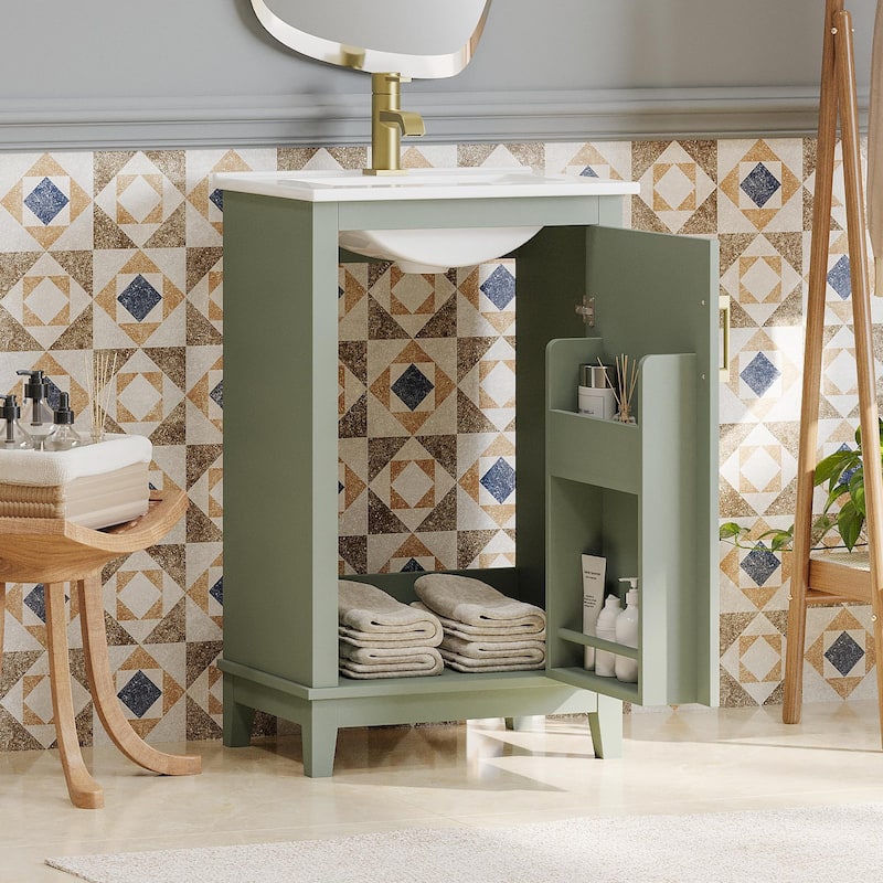 Modern 20-Inch Small Bathroom Vanity Cabinet with Ceramic Basin