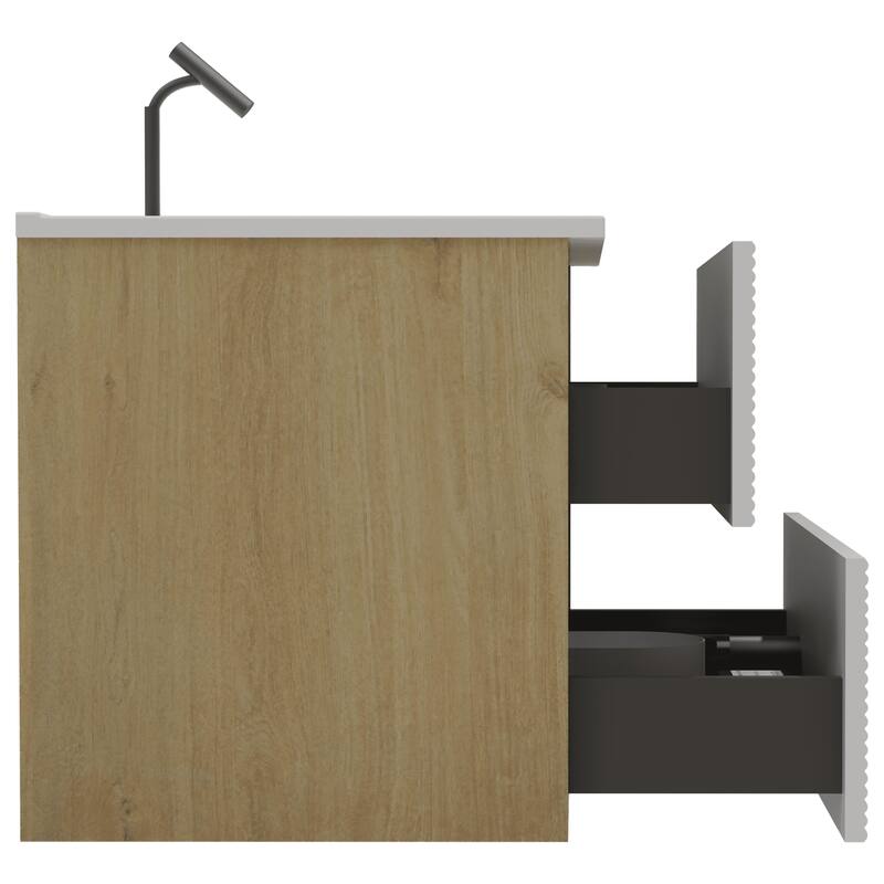 35" Modern Bathroom Vanity with Silent Soft-Closing Drawers, Eco-Friendly Natural Oak Finish