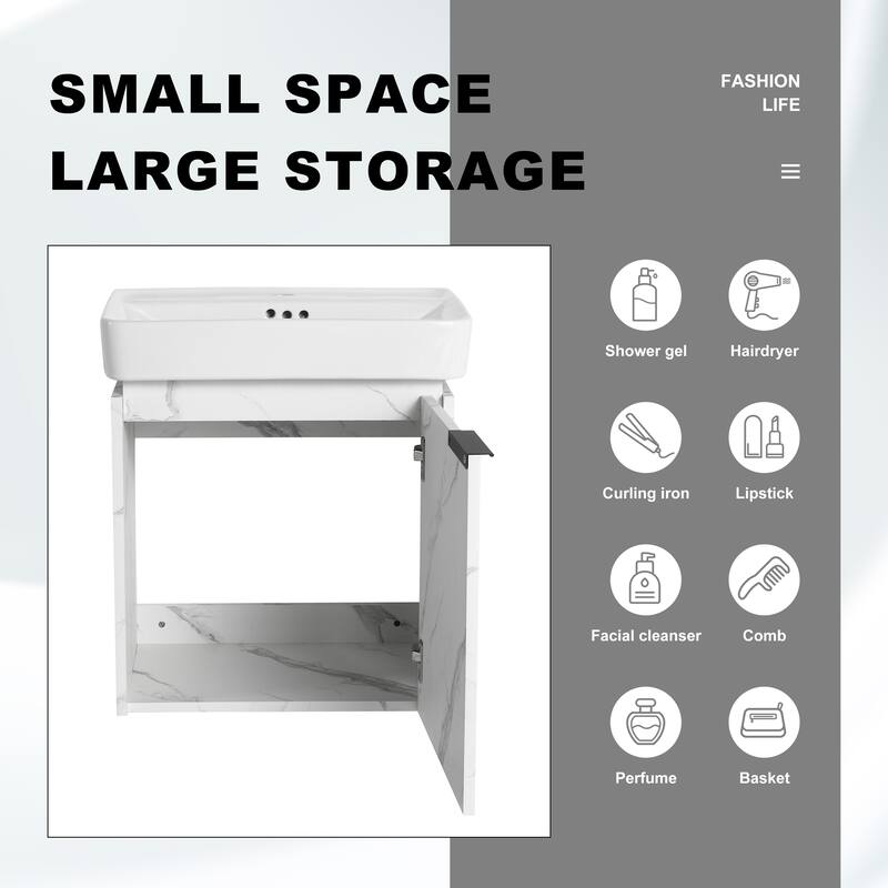 ARTCHIRLY 16/20/24/30/36 Inch Bathroom Vanity With Sink, Floating Bathroom Vanity With Soft Close Door