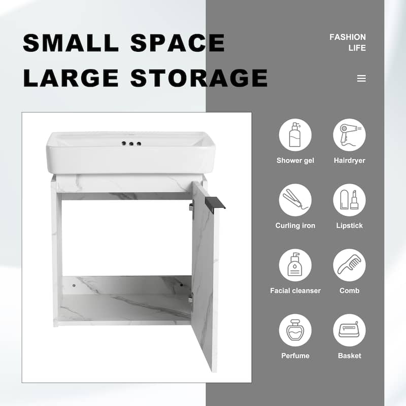 Bathroom Vanity With Sink In 16/20/24/30/36 Inch, Floating Bathroom Vanity With Soft Close Door