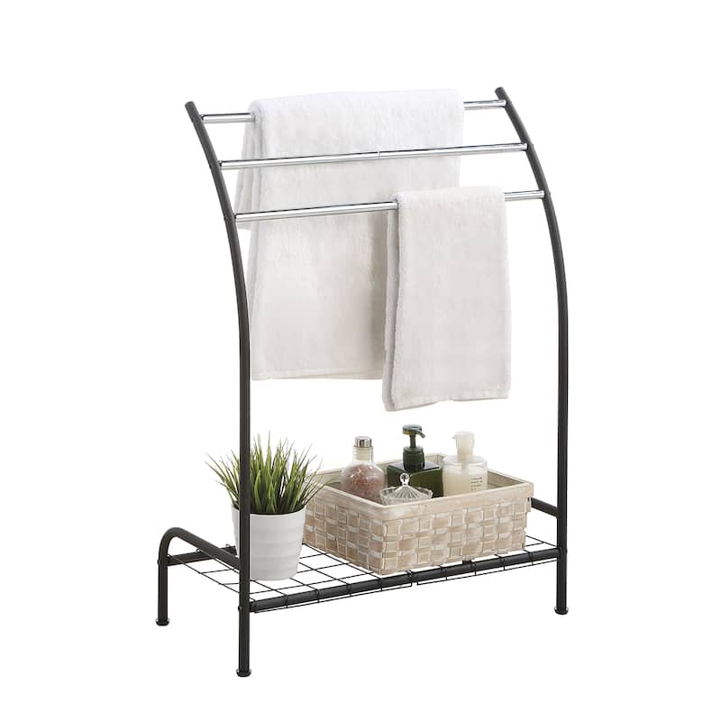 SunnyPoint Freestanding 3 Hanging Bar Towel Rack With Bottom Shelf