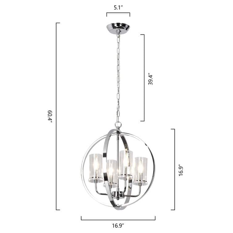 Maxax 4 - Light Shaded Globe Chandelier with Wrought Iron Accents