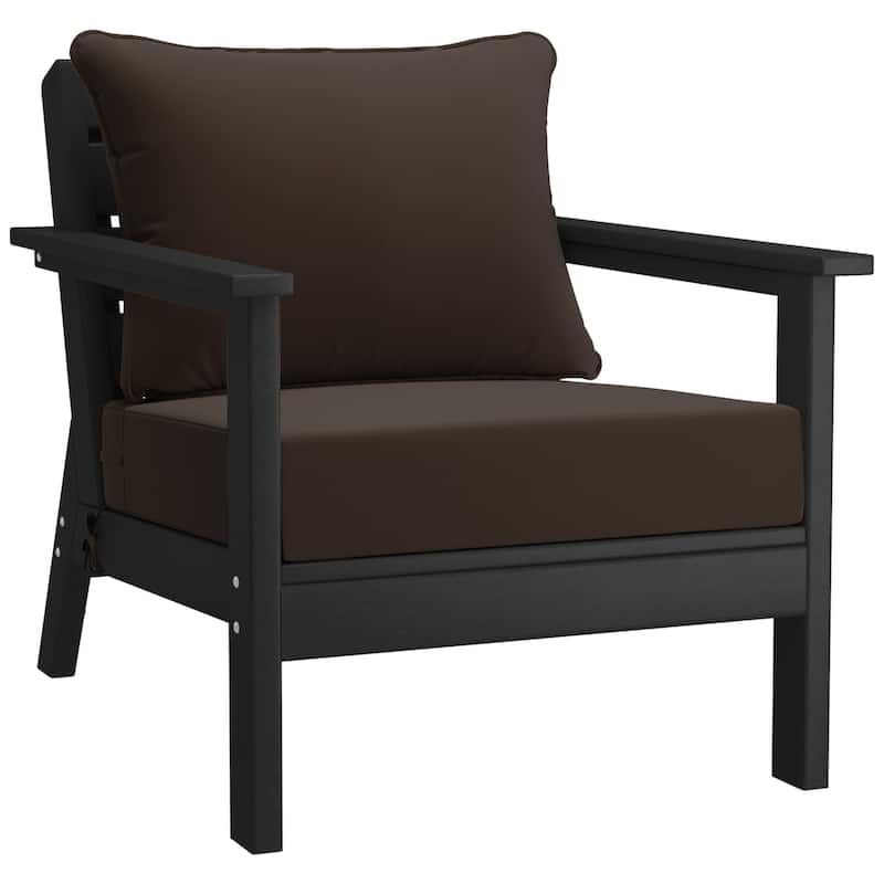Birchwood All Weather HDPE Outdoor Patio Deep Seating Black Club Chair With Cushions (1-Piece)