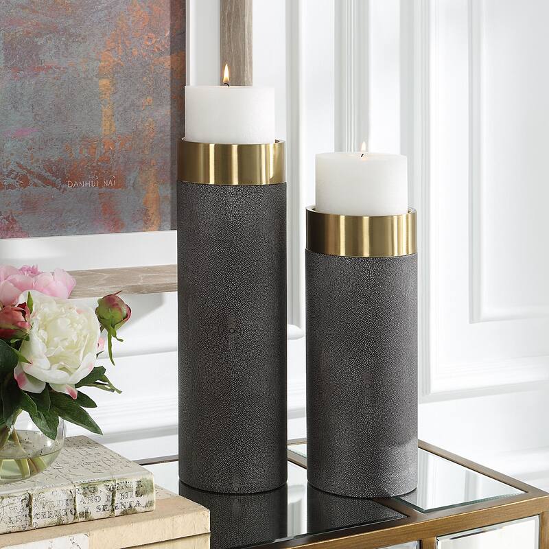 Uttermost 18061 Wessex Metal Table Pillar Candle Holder - Set of 2