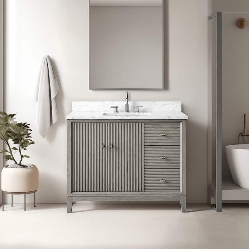 Vanity Art 42" Freestanding Bathroom Vanity with Engineered Marble Top and Sink - 42"/Brushed Nickel - Driftwood Gray