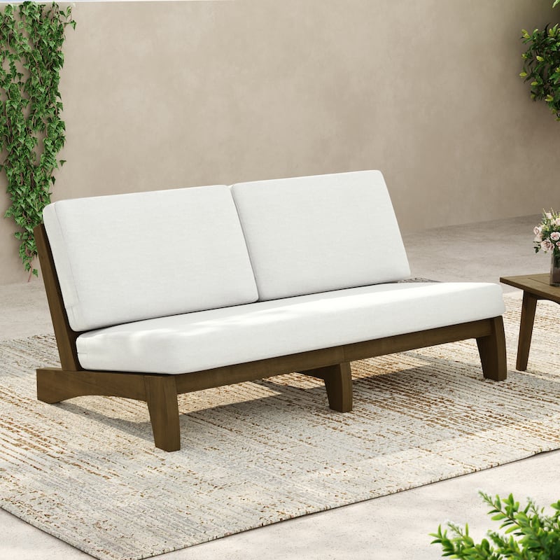 64'' Outdoor Patio Sofa - Beige - Brown Wood