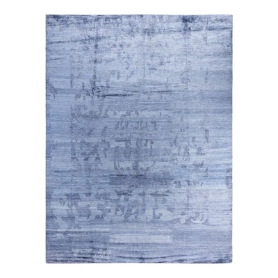 Modern One-of-a-Kind Hand-Knotted Area Rug, Blue - 9' 1" x 12' 1"