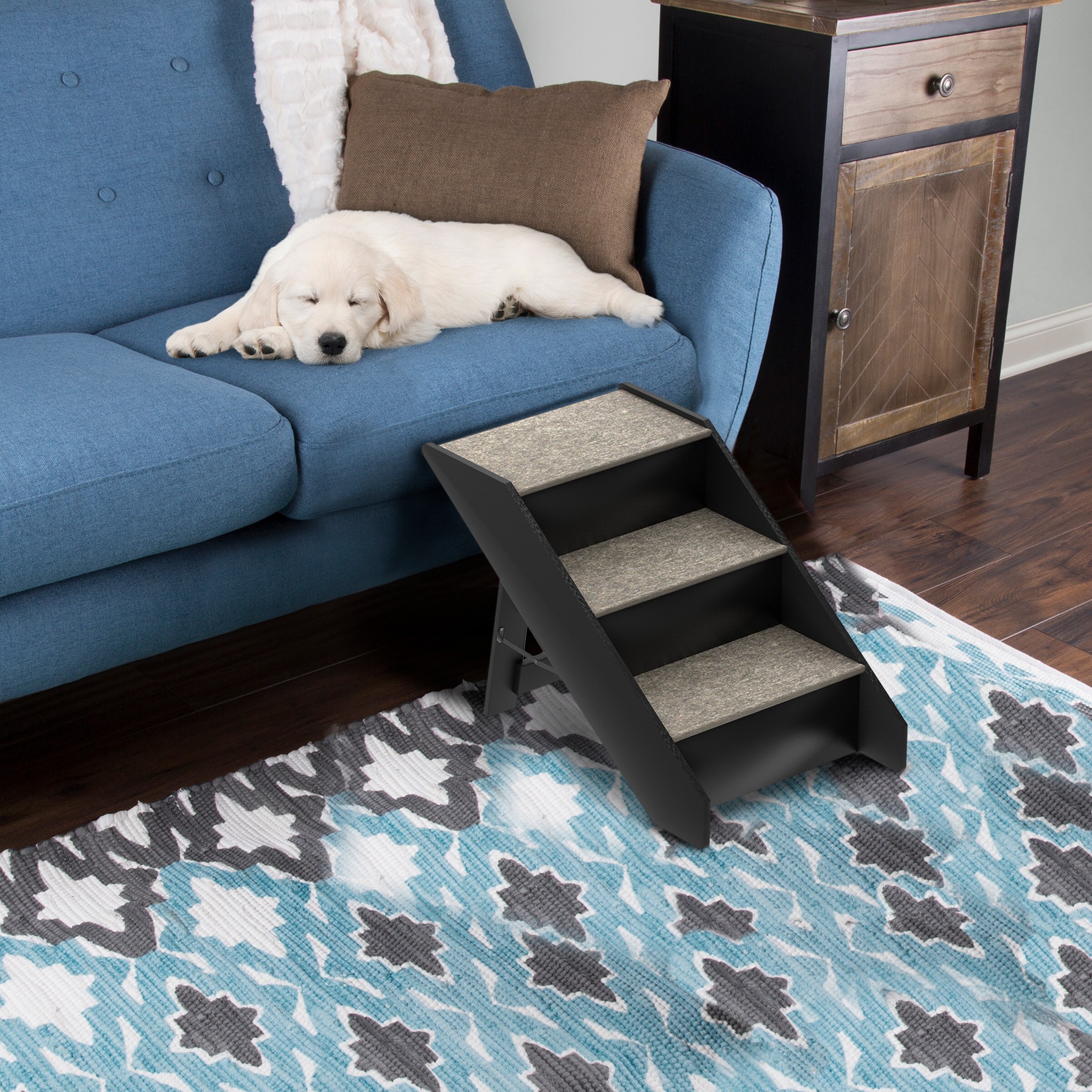 Pet Stairs Home and Vehicle Nonslip Carpeted Dog Steps with 3