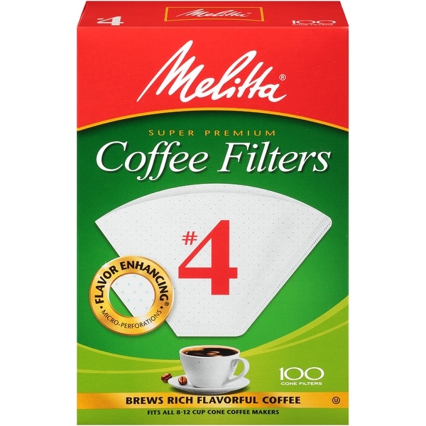 Melitta #4 Cone Coffee Filters, White, 100 Count