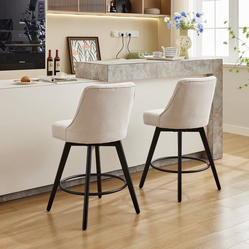 Bar Stools Set of 2, Modern Swivel Counter Height Bar Stools with Back and Wood Legs