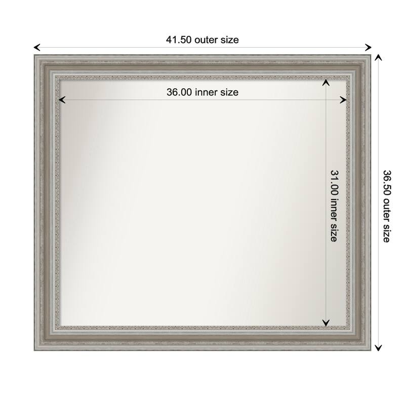 Parlor Silver Framed Non-Beveled Custom Wall Mirror, Bathroom Vanity Mirror - Outer Size: 41.5 x 36.5