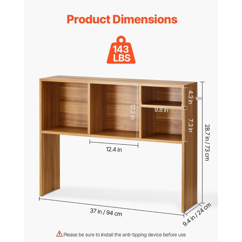Particle Board Desktop Bookshelf, Storage Rack Wood Display Shelf and Safe - 37.0" L x 9.4" W x 28.7" H