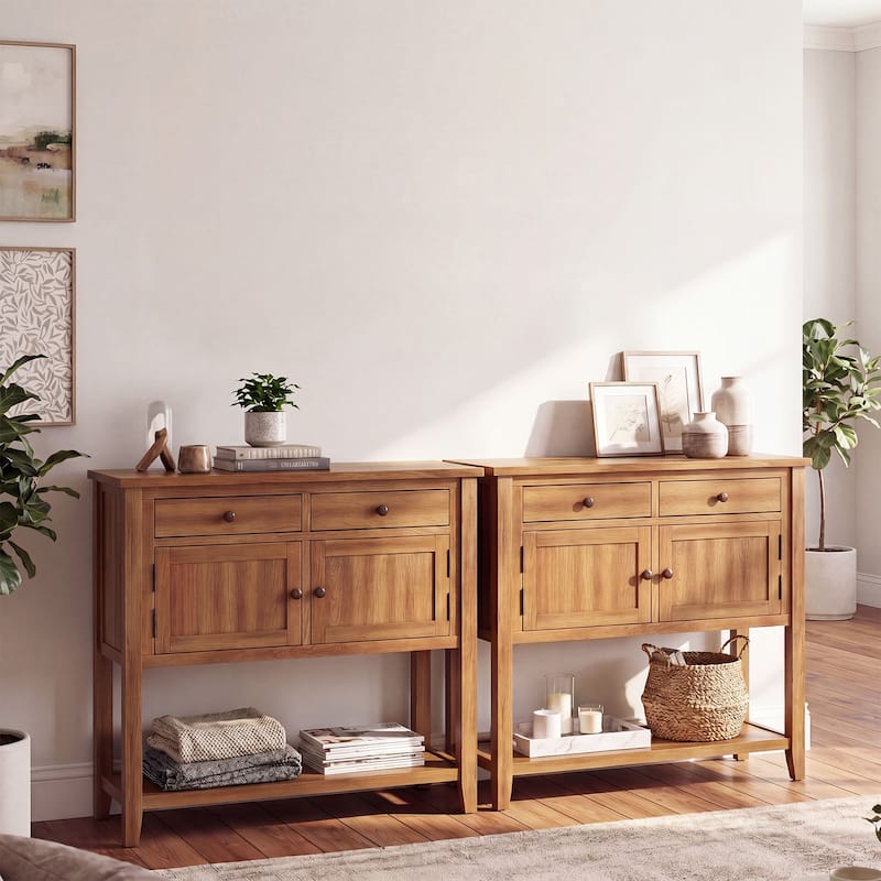 Costway Mid-Century Console Table with 2 Drawers, 2 Cabinets & Bottom - See Details