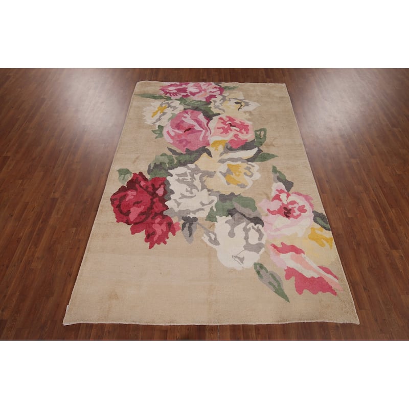 Floral Abstract Indian Area Rug Handmade Wool & Silk Carpet - 6'7"x 9'10"