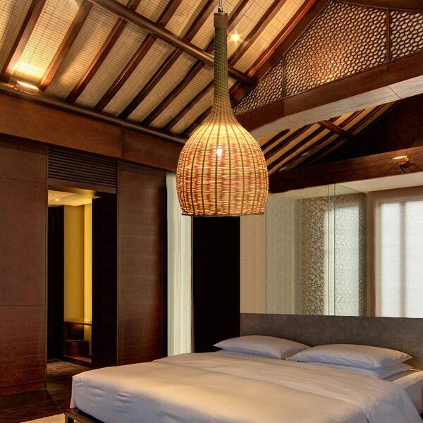 slide 9 of 9, Nulty Bamboo Wicker Rattan Hanging Single Pendant Lamp - 7.87" 7.87" - Natural color