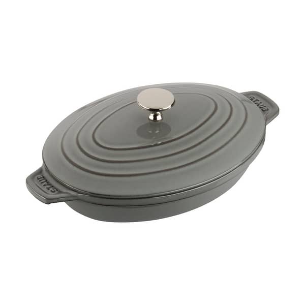 slide 2 of 11, STAUB Cast Iron 9-inch x 6.6-inch Oval Covered Baking Dish - 9" x 6.6"