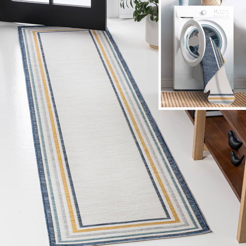 JONATHAN Y Reversible Calypso Classic Coastal Mitred Stripe Machine-Washable Indoor/Outdoor Area Rug - 2 X 8