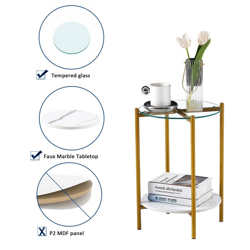 Tempered Glass End Table with Metal Frame