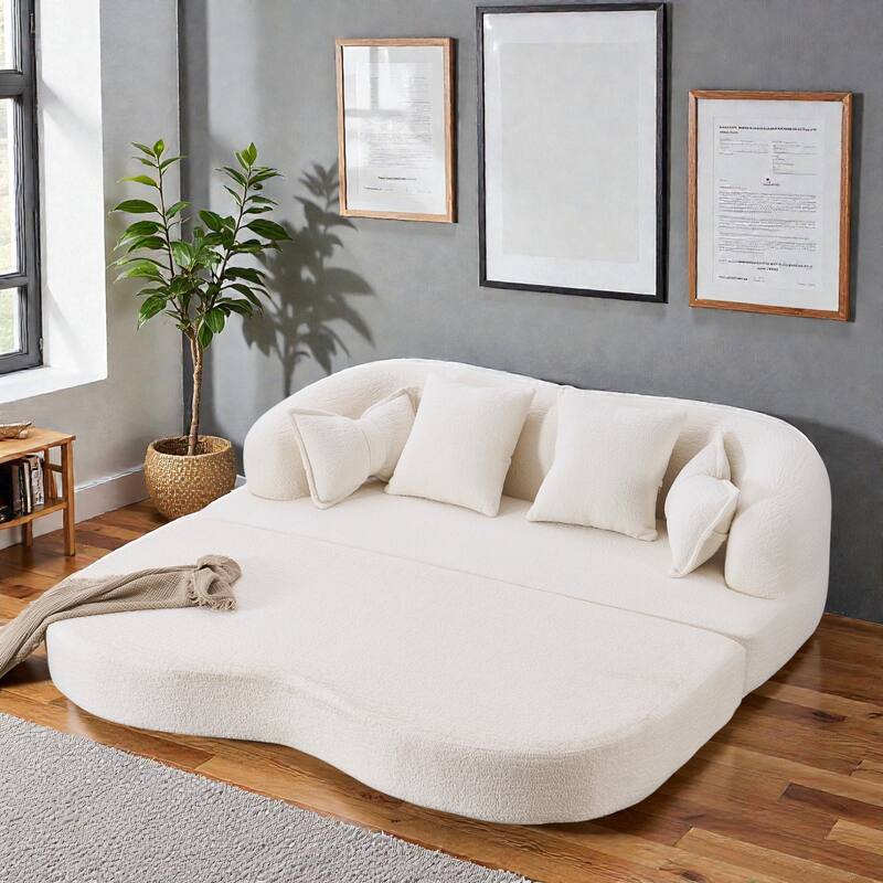 2-in-1 Foldable Sofa Bed, 70" Convertible Boneless Couch Sleeper with 4 Pillows, Chenille Foam Futon for Living Room