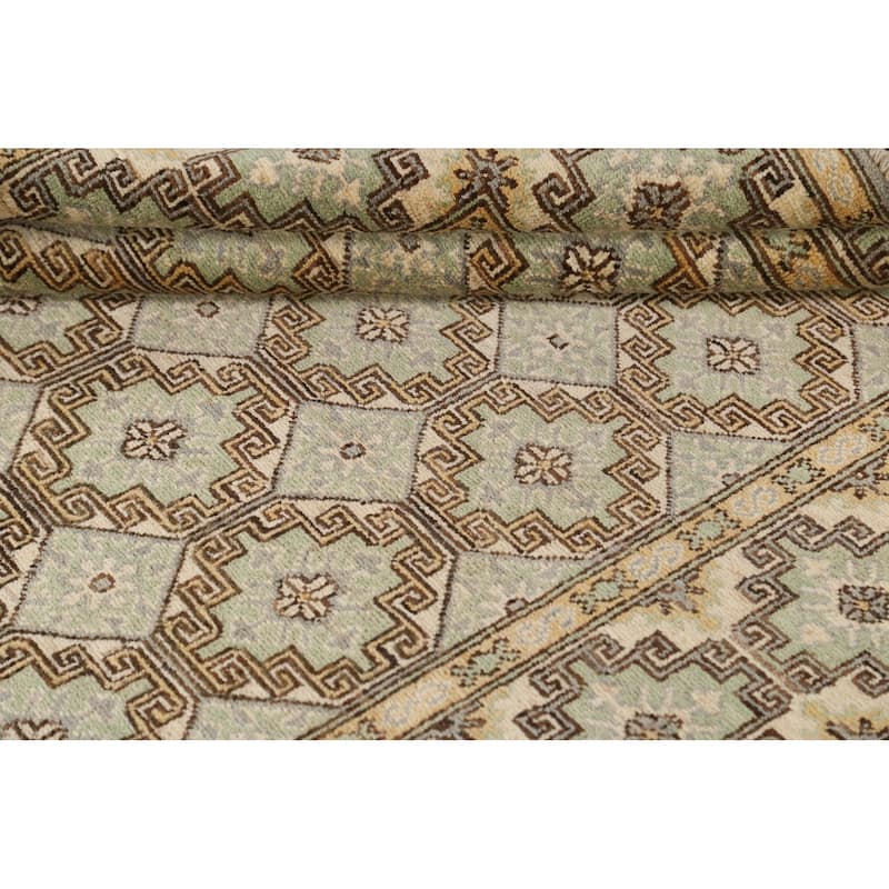 Vegetable Dye Geometric Khotan Wool Area Rug Hand-knotted Foyer Carpet - 4'8" x 6'0"