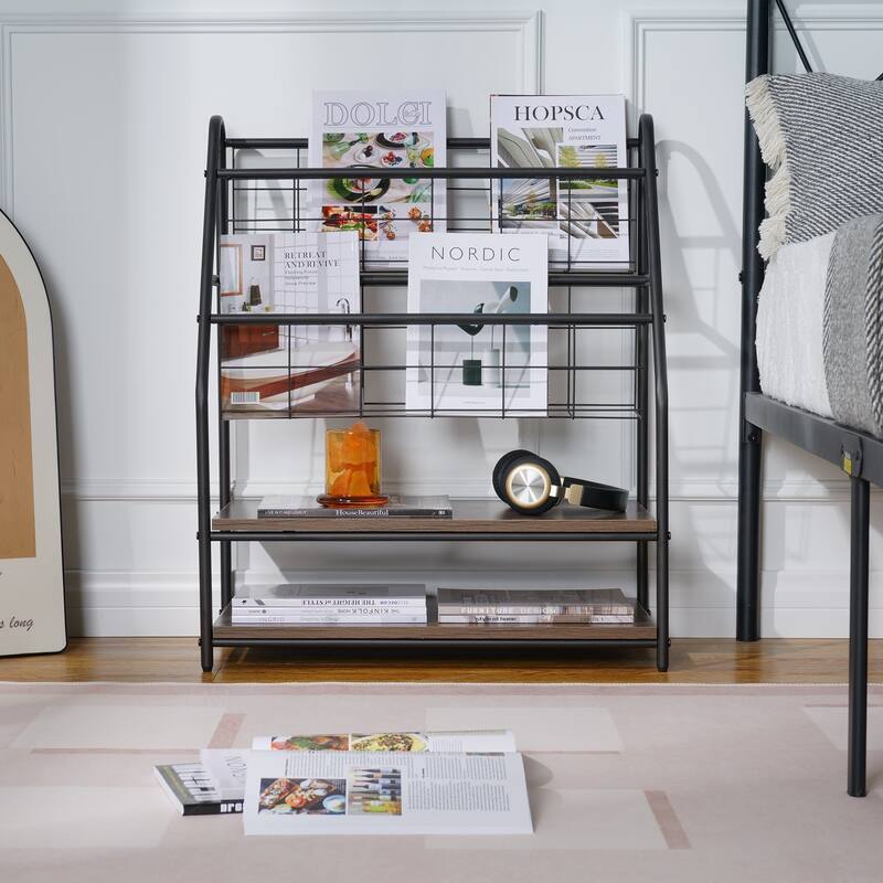 VECELO 29.53" H 4-Tier Metal Frame Magazine Rack Open Shelf Bookcase Storage Organizer for Living Room