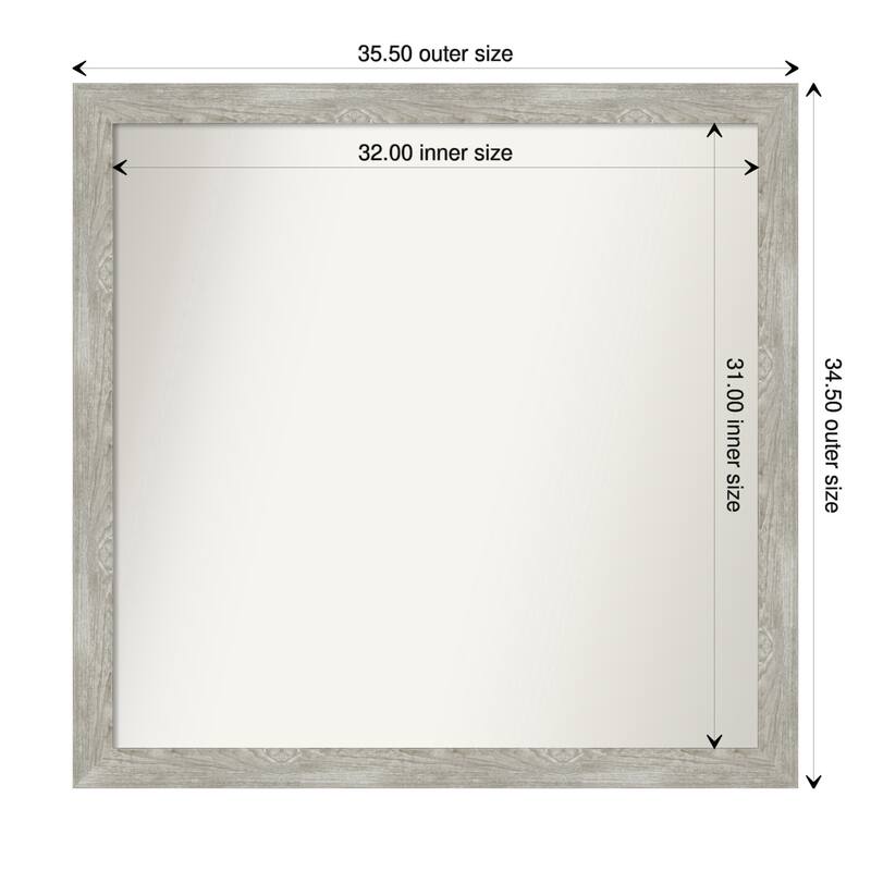 Dove Greywash Narrow Framed Non-Beveled Custom Wall Mirror, Bathroom Vanity Mirror - Outer Size: 35.5 x 34.5