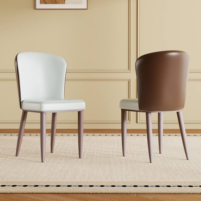 2-Piece Set, Modern PU Leather Dining Chair with High-Density Sponge Seat and Carbon Steel Legs, for Restaurant - White