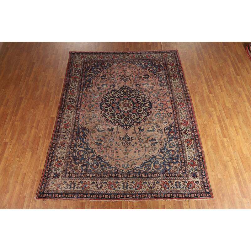 Hand Knotted Oriental 100% Wool Carpet Traditional Floral Pink Tabriz Area Rug - 11' 0'' X 8' 0''