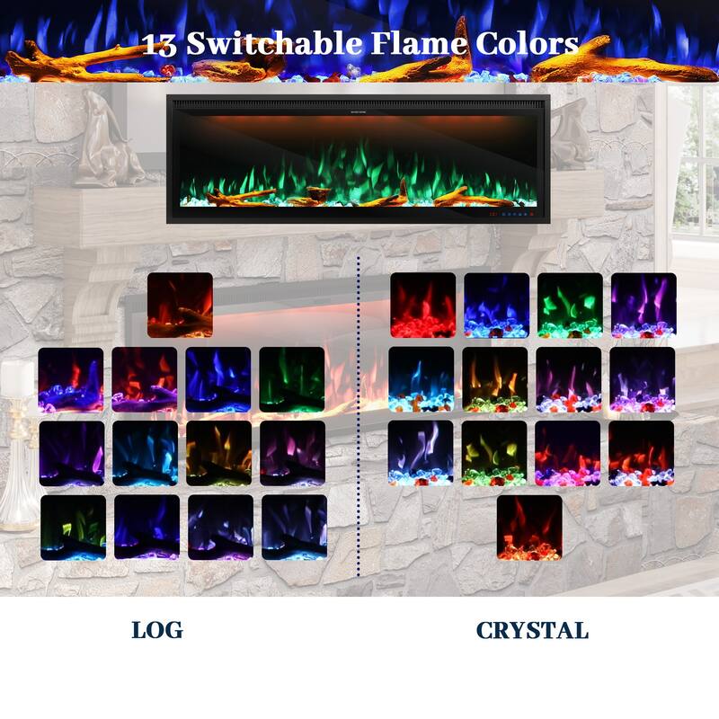 Clihome 42-88" Recessed Wall-Mounted Control Electric Fireplace
