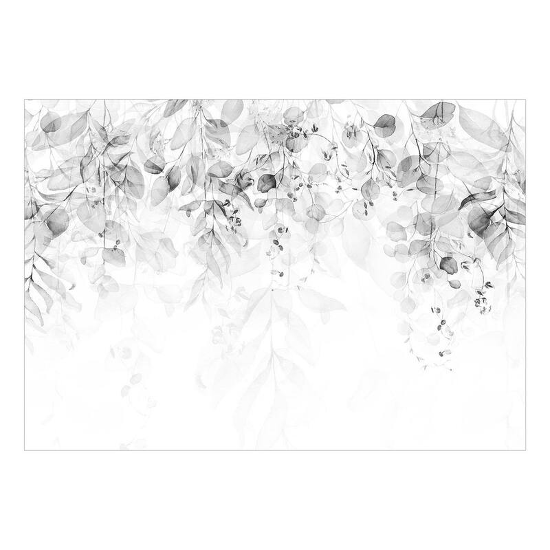 Floral Non-pasted Wallpaper Wall Mural - Watercolor Leaves Grey. - 118"Wx82"H