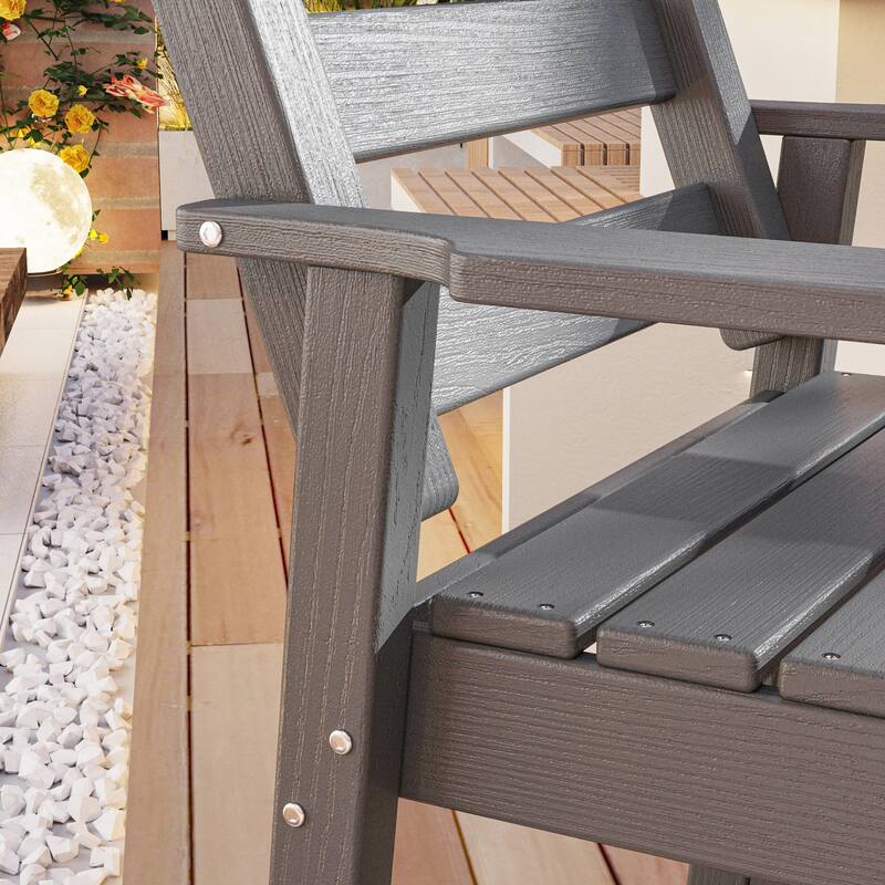 Set of 2 Outdoor Dining Chairs with Armrests, HDPE All Weather Patio Chairs, Waterproof UV Resistant Wood Grain Armchai