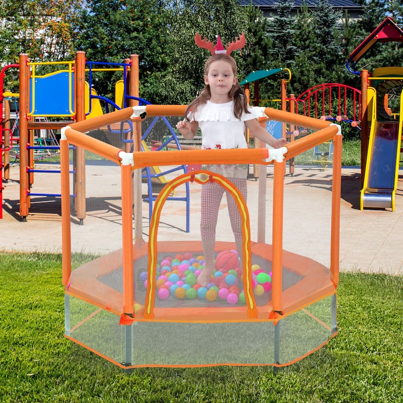 55"Toddlers Trampoline with Safety Enclosure Net and Balls, Indoor Outdoor Mini Trampoline for Kids - Kids