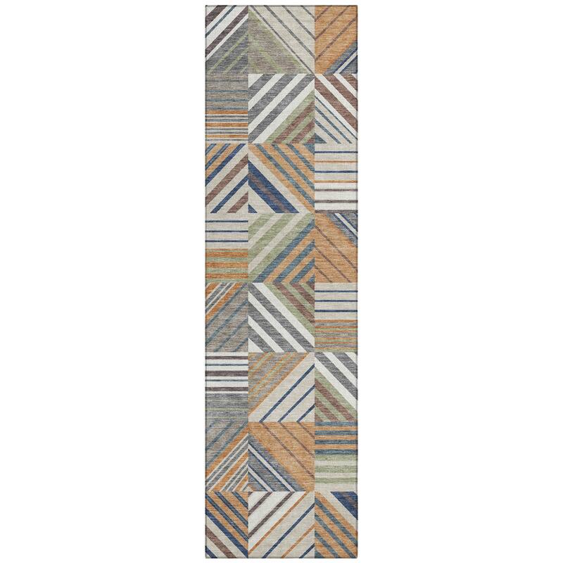 Machine Washable Indoor/ Outdoor Geo Mosaic Chantille Rug
