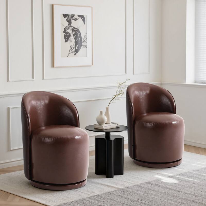 UIXE 2 Set Modern Upholstered Swivel Armless Side Dining Chairs - Red Brown/Faux Leather