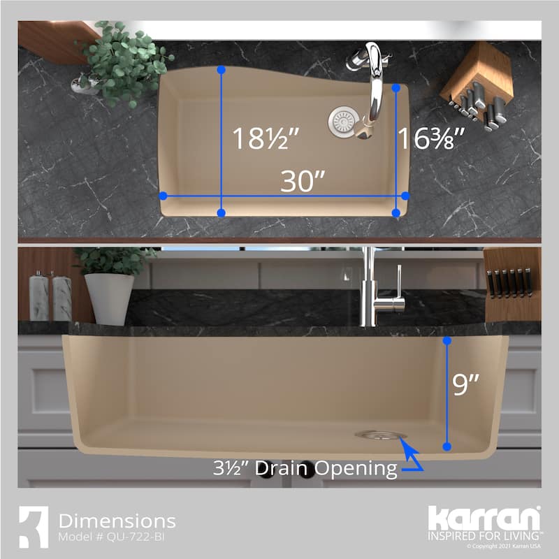 Karran Undermount Quartz Composite 33 in. Single Bowl Kitchen Sink with Accessories