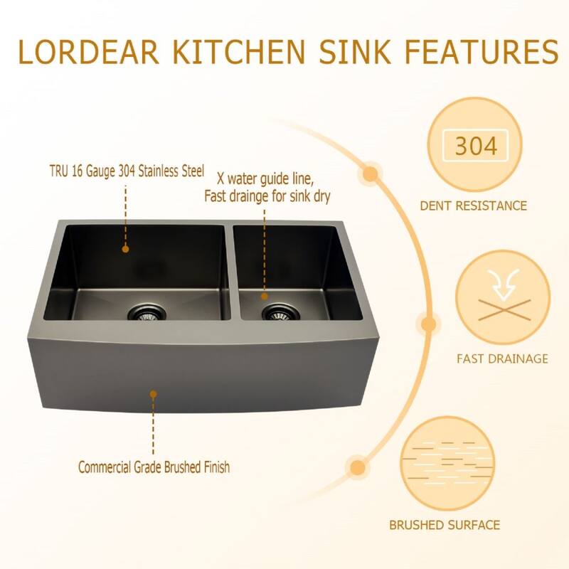 33inch Apron-Front Farmhouse Dual Bowl Stainless Steel Kitchen Sink
