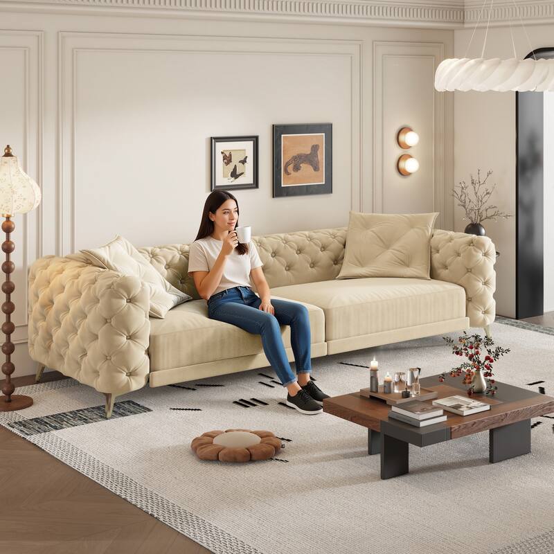 GDFStudio - Velvet 97.7" 3-in-1 Convertible Sleeper Sofa with Pull-Out Bed