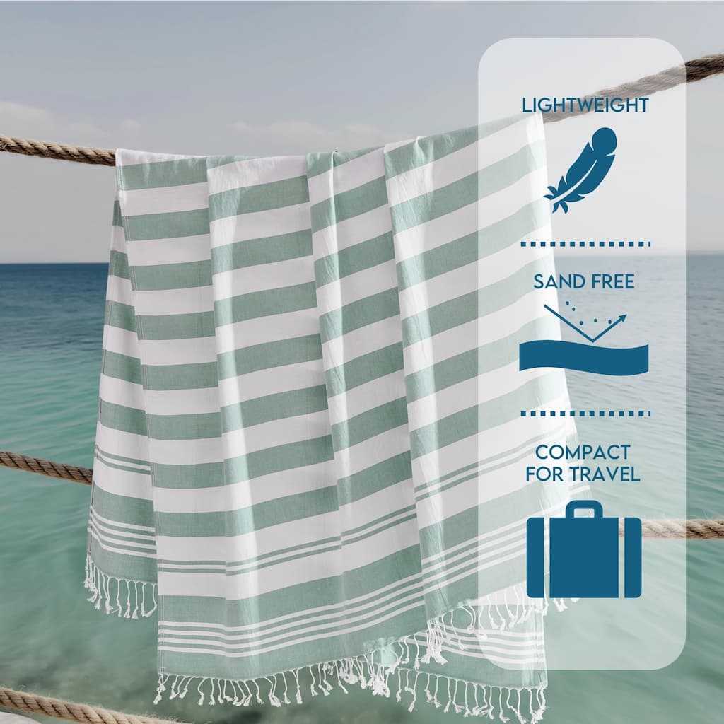 4 Pack Sand Free - Oceanfront Resort Salty Stripe Lightweight Peshtemal Beach Towel