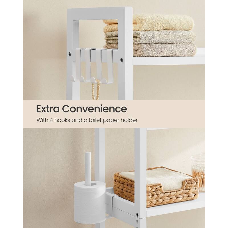 4-Tier Space-Saving Over Toilet Storage Shelf with Adjustable Shelves and Wicker Frame - 32.7''L x 10.2''W x 72.8''H