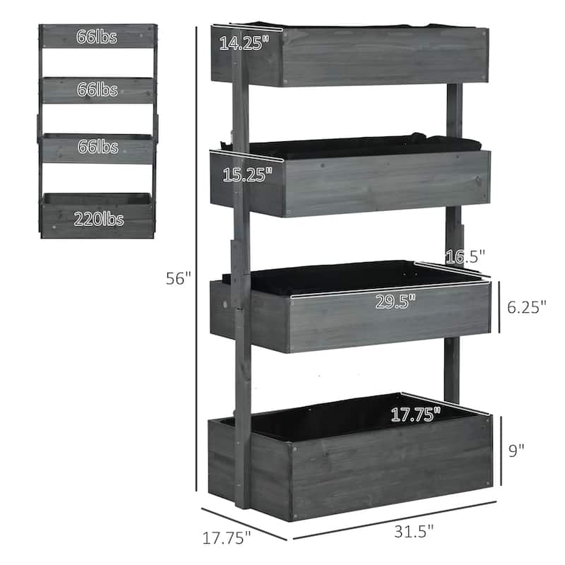 Outsunny Vertical Garden Planter,4 Tier Planter Box,Self-Draining