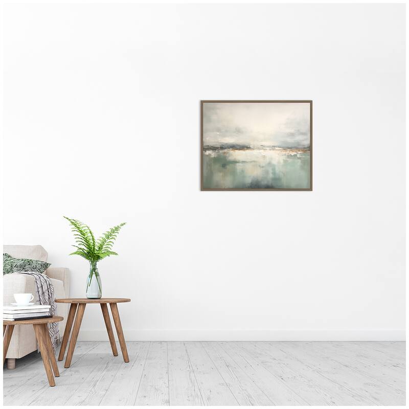Kate and Laurel Subtle Abstract Gray Green Horizon by The Creative Bunch Studio Framed Canvas Wall Art Print
