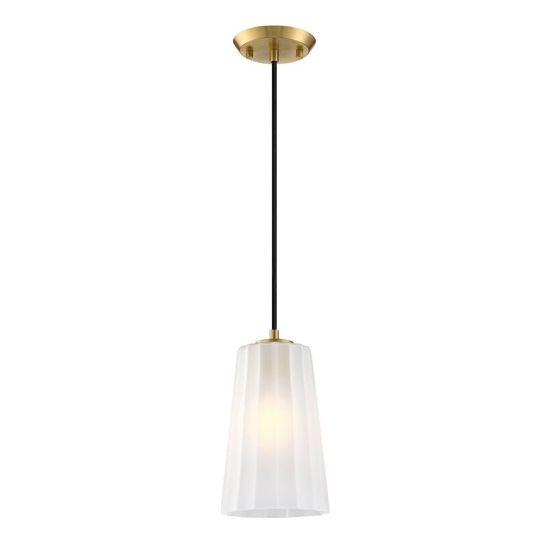 Liana 60 Watt 1-Light Brushed Gold Glam Pendant Light with Etched Glass Shade - 9.75