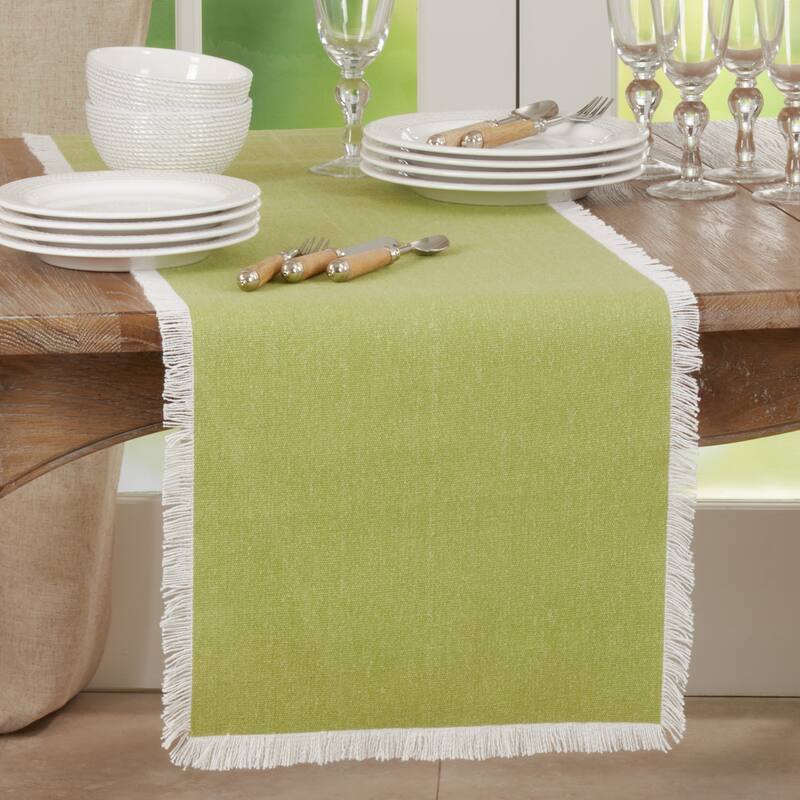 Table Runner With Fringe Border Design - Kiwi