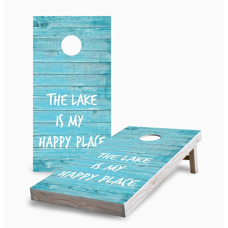Lake Is My Happy Place Corn Hole Board Set with Hole Lights - 16 Years and Up