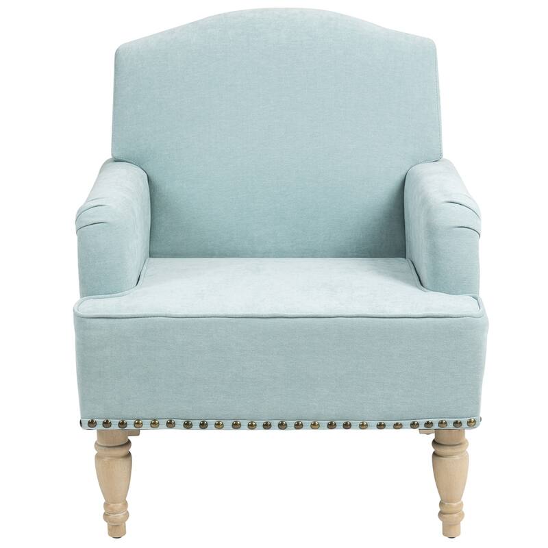Modern Accent Chair with Retro Wooden Legs & Nailhead Trim
