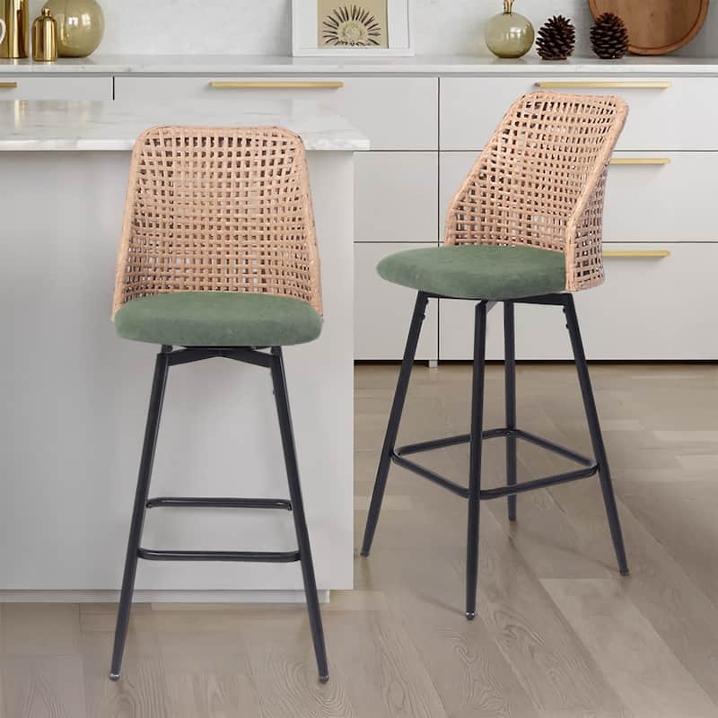 2 Set Wicker 27" Upholstered Counter Bar Stool With Back
